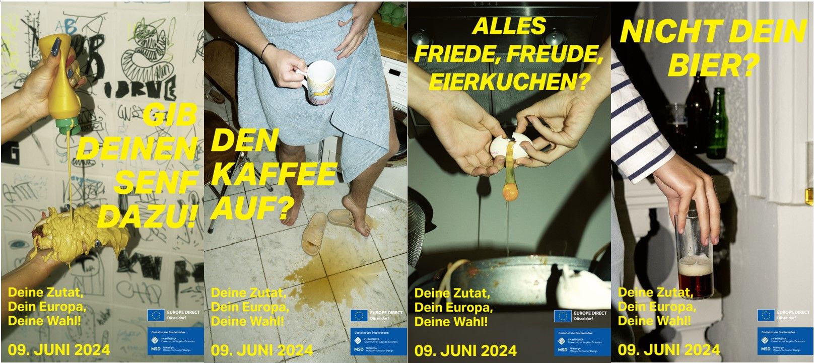 "Gib deinen Senf dazu", "Den Kaffee auf?", "Alles Friede, Freude, Eierkuchen?", "Nicht dein Bier?" © Landeshauptstadt Düsseldorf