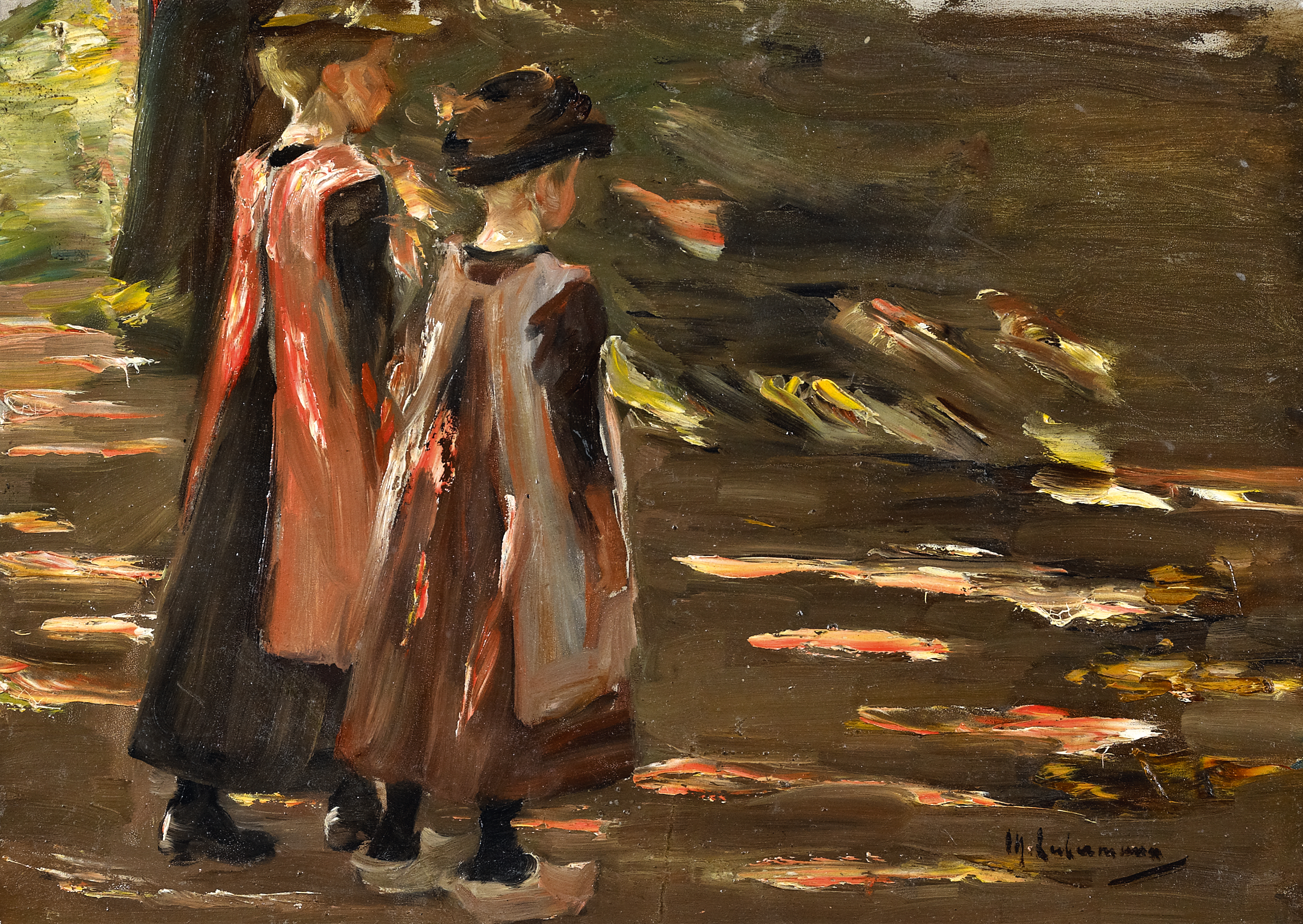 Max Liebermann, Zwei gehende Mädchen - Studie zum „Schulgang in Laren“, 1897 - Öl auf Papier, 36 x 50 cm / Privatsammlung © VAN HAM Kunstauktionen, Foto © Saša Fuis Photographie, Köln