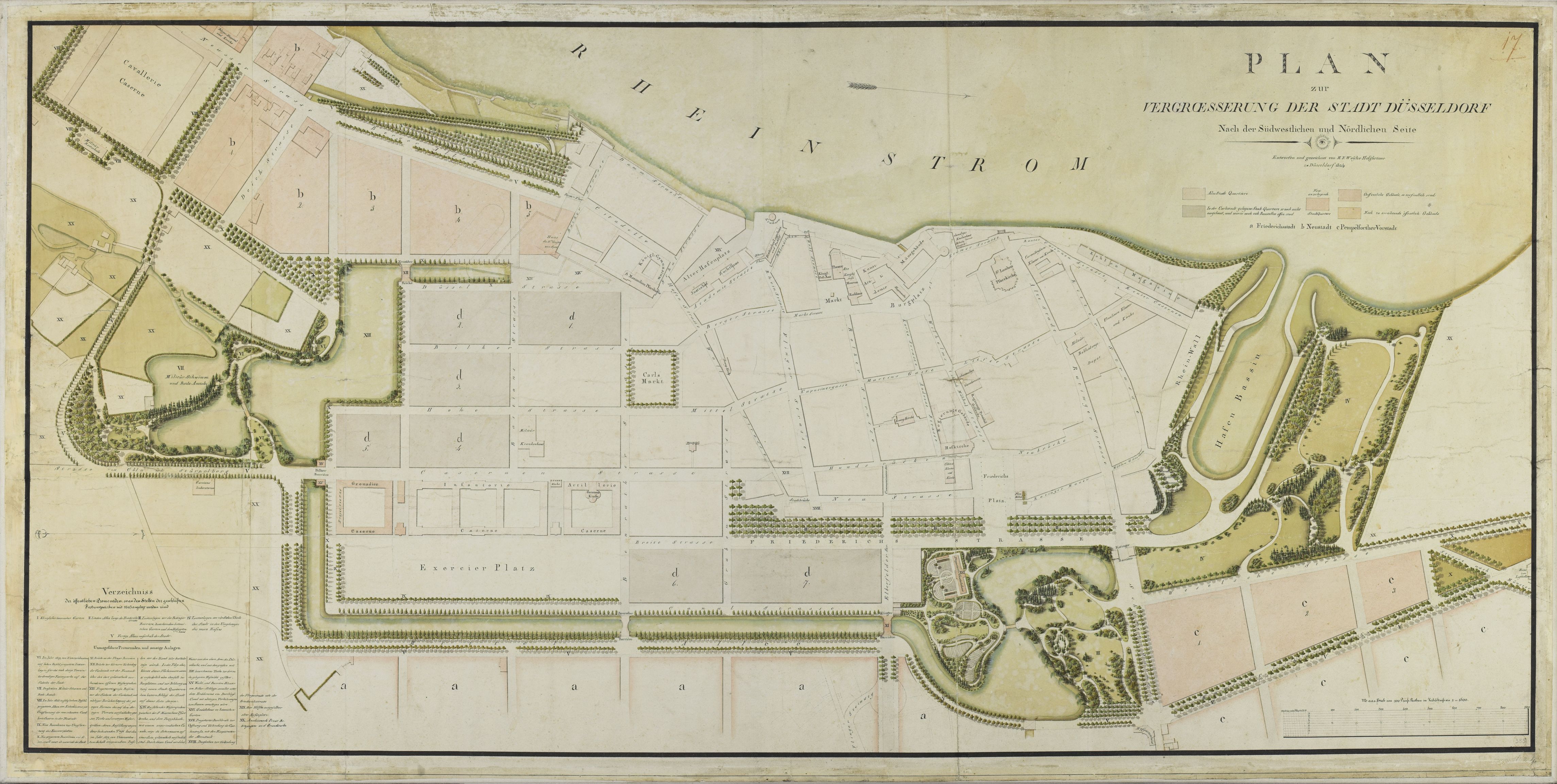 Friedrich Maximilian Weyhe, Plan zur Vergrößerung der Stadt Düsseldorf, 1824, STA.5-1-0-355 © Stadtmuseum Düsseldorf 