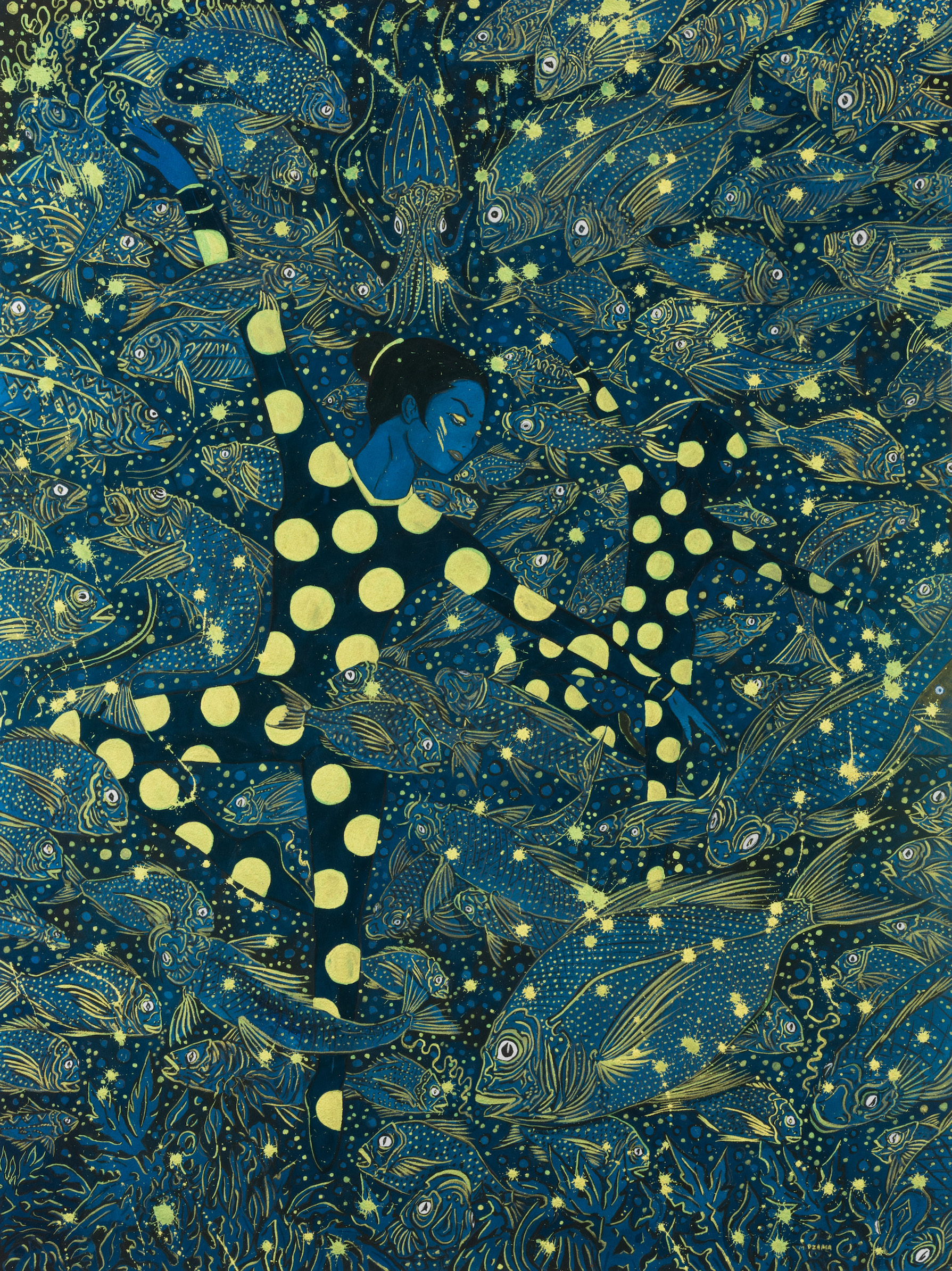 Werk von Marcel Dzama aus der Ausstellung Into the Blue