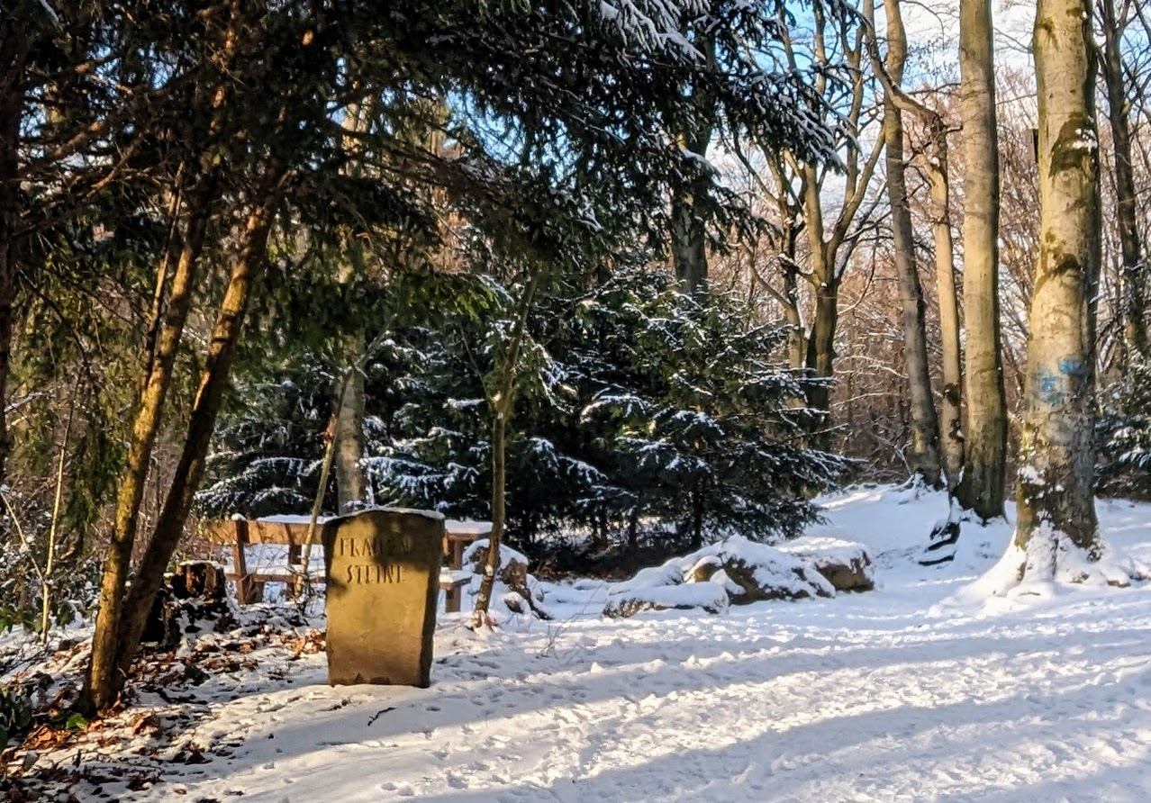 Die Frauensteine im Schnee im Aaper Wald