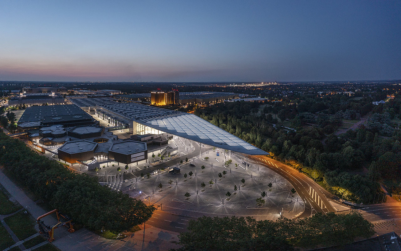 Luftaufnahme Messegelände 2021, neuer Eingang Süd © Messe Düsseldorf, Ansgar van Treeck