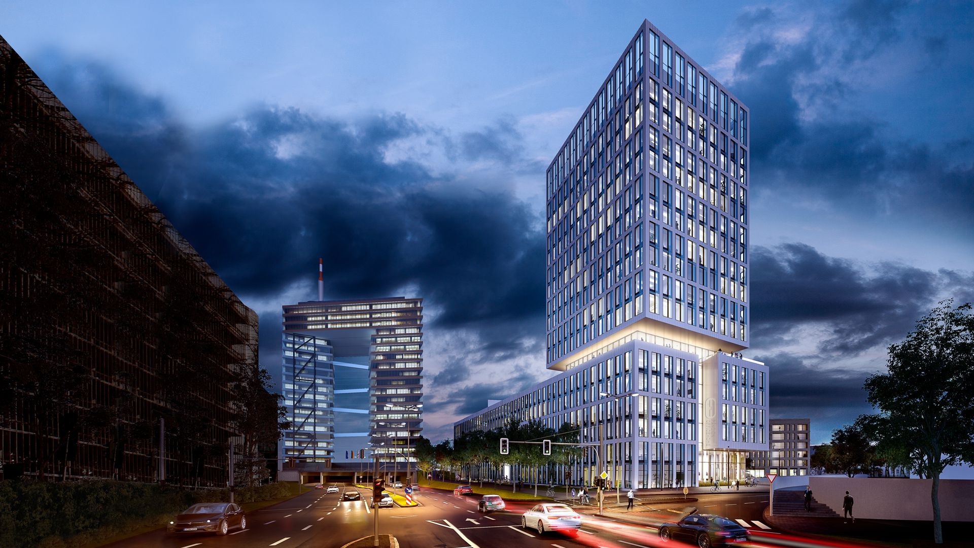 Bürogebäude mit 35.000 Quadratmeter Gesamtmietfläche. Baustart für PANDION OFFICEHOME Am Stadttor in Düsseldorf / Foto @  PANDION AG