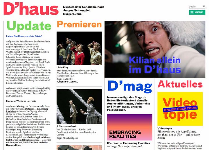 Website des Schauspielhauses mit dem Online-Programm (Ausriss)