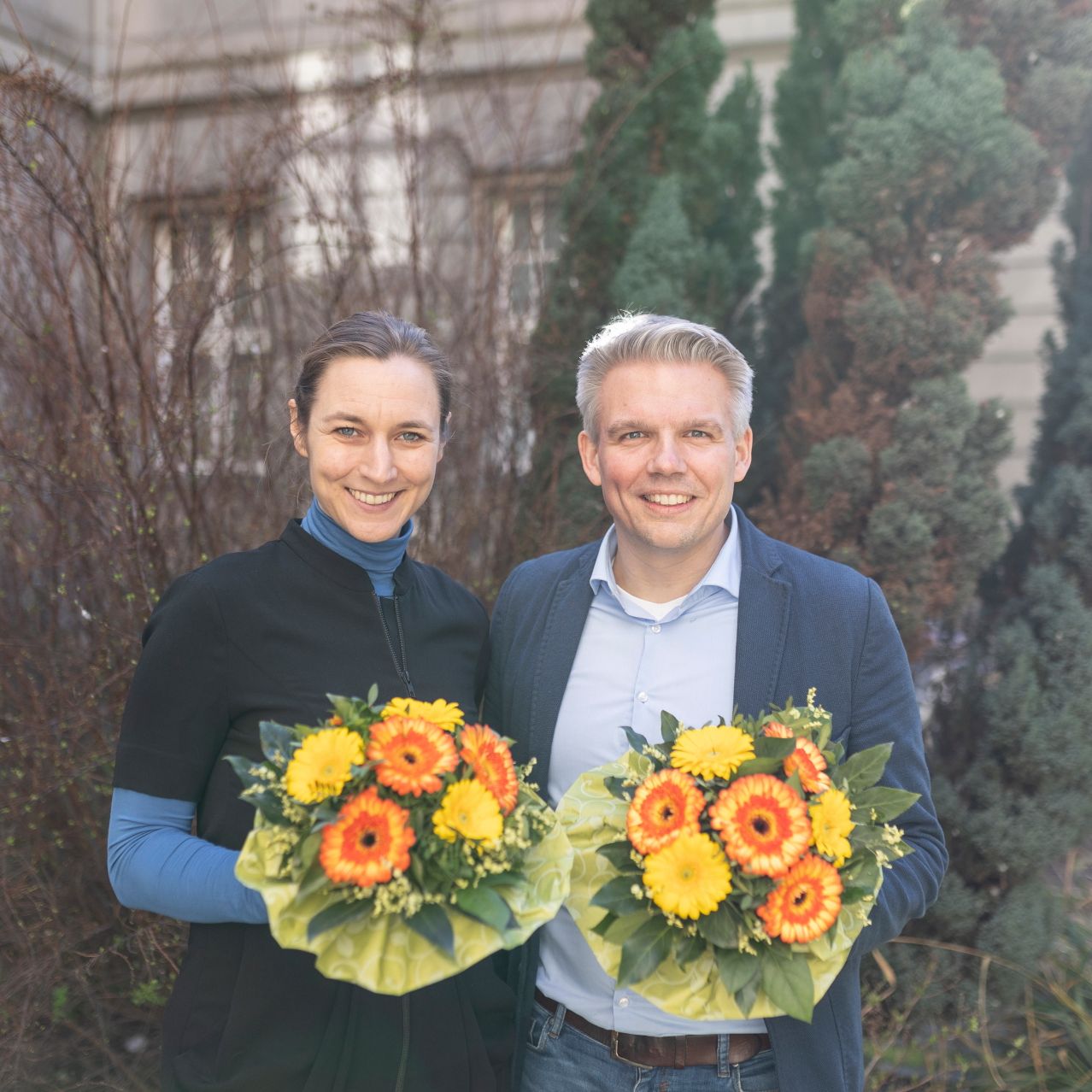 Sophie Karow und Christian Fritsch (v. l. n. r.) / Foto: GRÜNE Düsseldorf