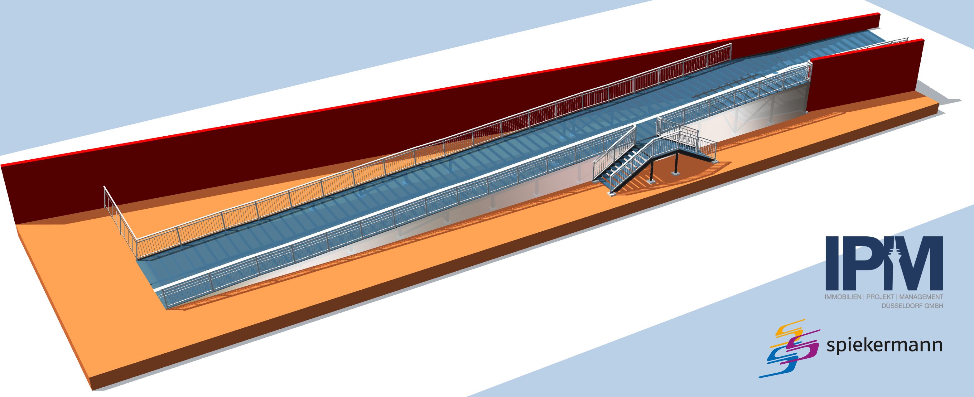 Neben dem neuen Zweirichtungsradweg hat der Ordnungs- und Verkehrsausschuss die Realisierung einer Rampe unterhalb der Oberkasseler Brücke beschlossen. Die Animation zeigt die Rampe © IPM GmbH