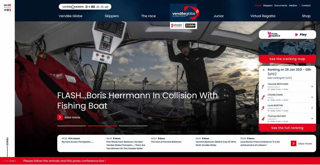 Screenshot Boris Herrmann auf Vendee Globe