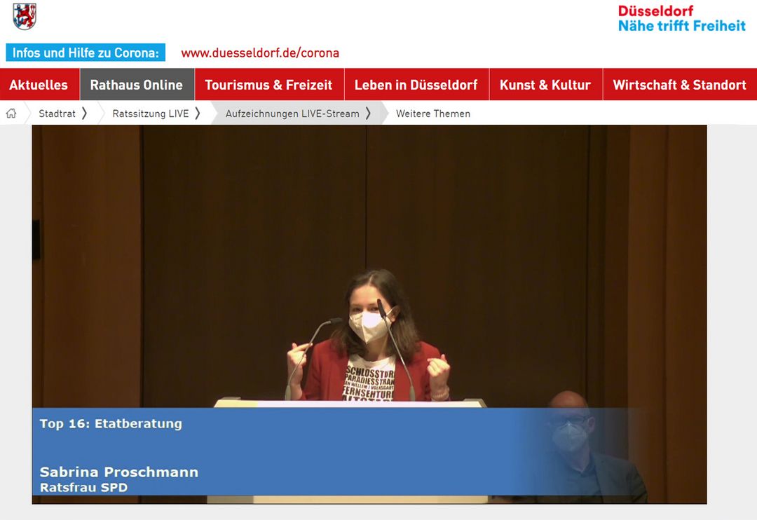 Ratssitzung Etat Sabrina Proschmann SPD/ Screenshot Liveübertragung