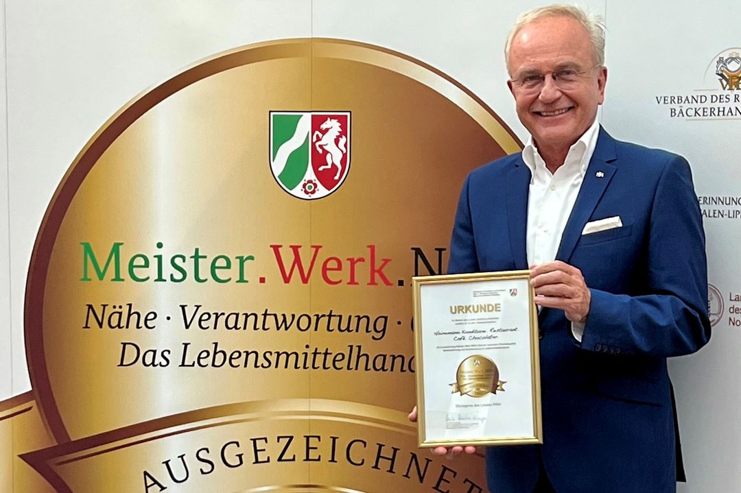 Chocolatier Heinz-Richard Heinemann nahm in Düsseldorf die Auszeichnung „Meister.Werk.NRW“/ Foto @ Konditorei Heinemann