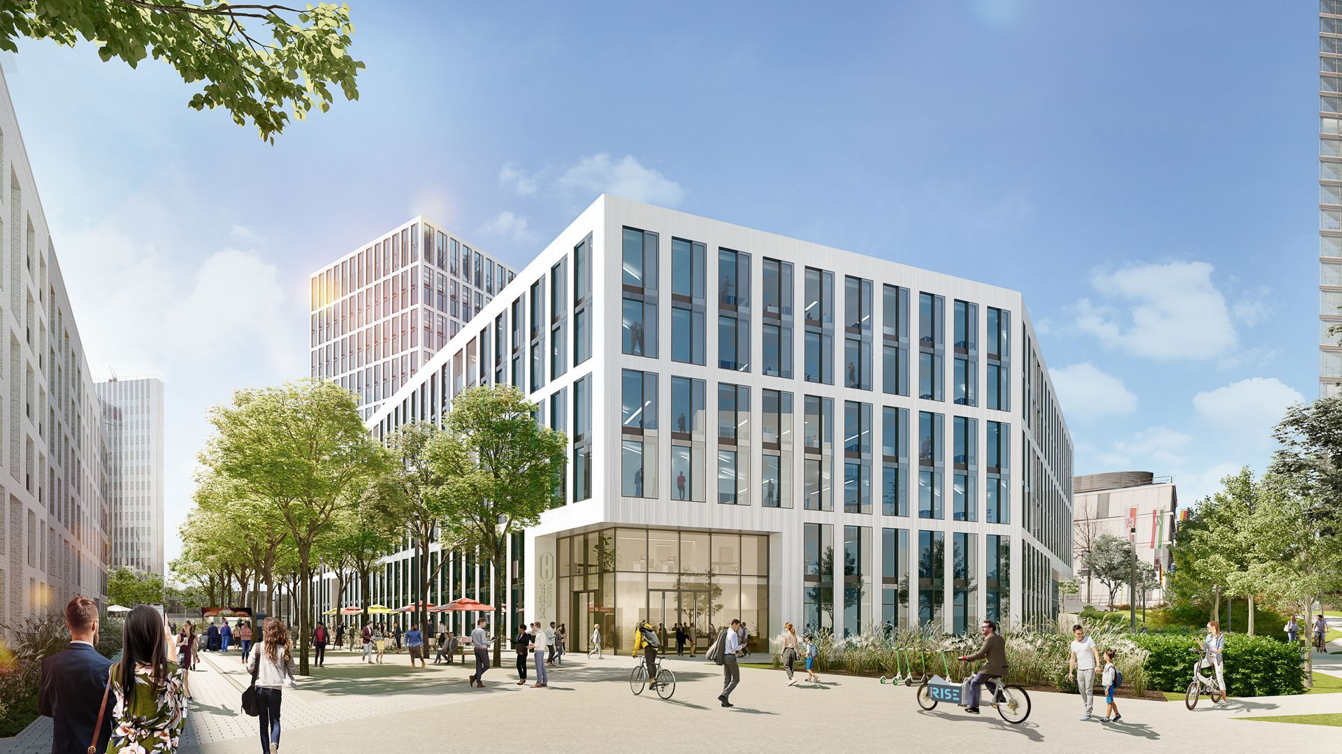 Bürogebäude mit 35.000 Quadratmeter Gesamtmietfläche. Baustart für PANDION OFFICEHOME Am Stadttor in Düsseldorf / Foto @  PANDION AG