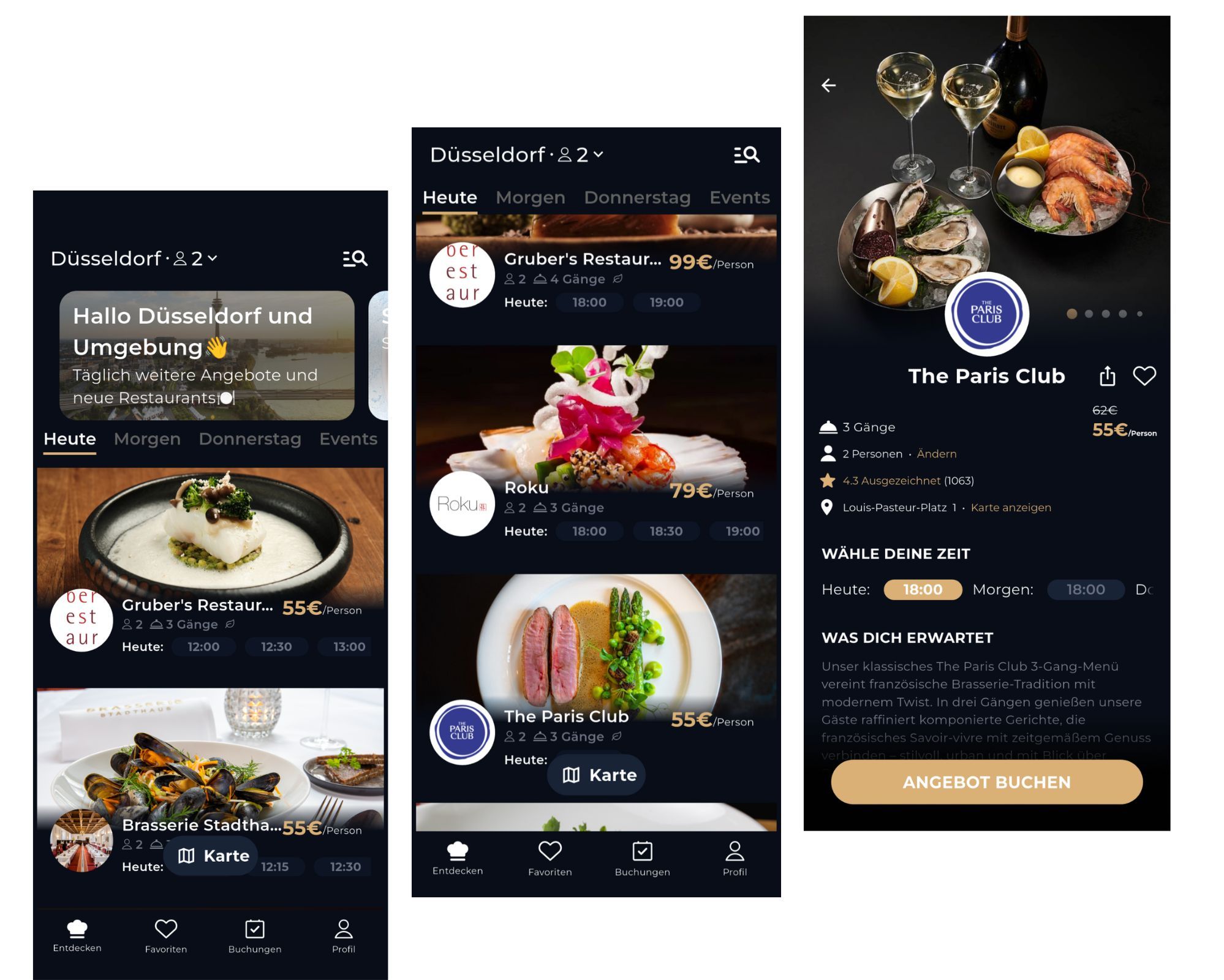 So sieht’s aus: In der App finden Nutzer:innen täglich neue Angebote – mit Menü, Uhrzeit und Preis auf einen Blick. / Foto: App HiddenTable, NDOZ