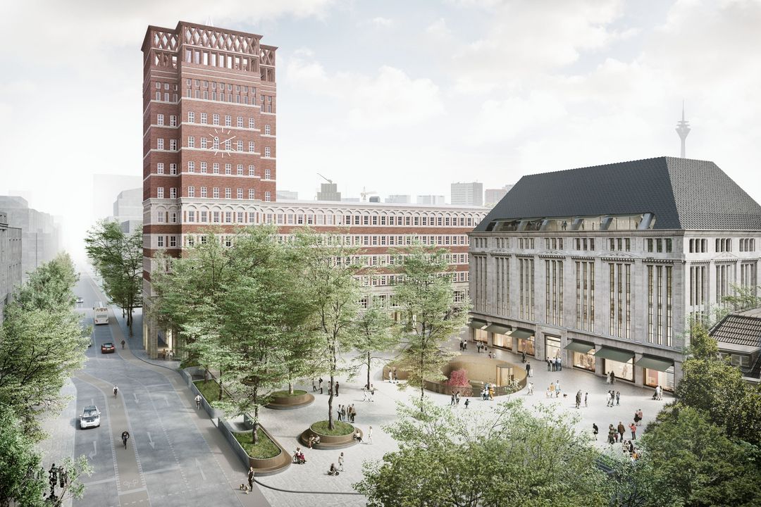 Die Animation bietet einen Blick auf den neu gestalteten Heinrich-Heine-PLatz © SIGNA/David Chipperfield Architects 