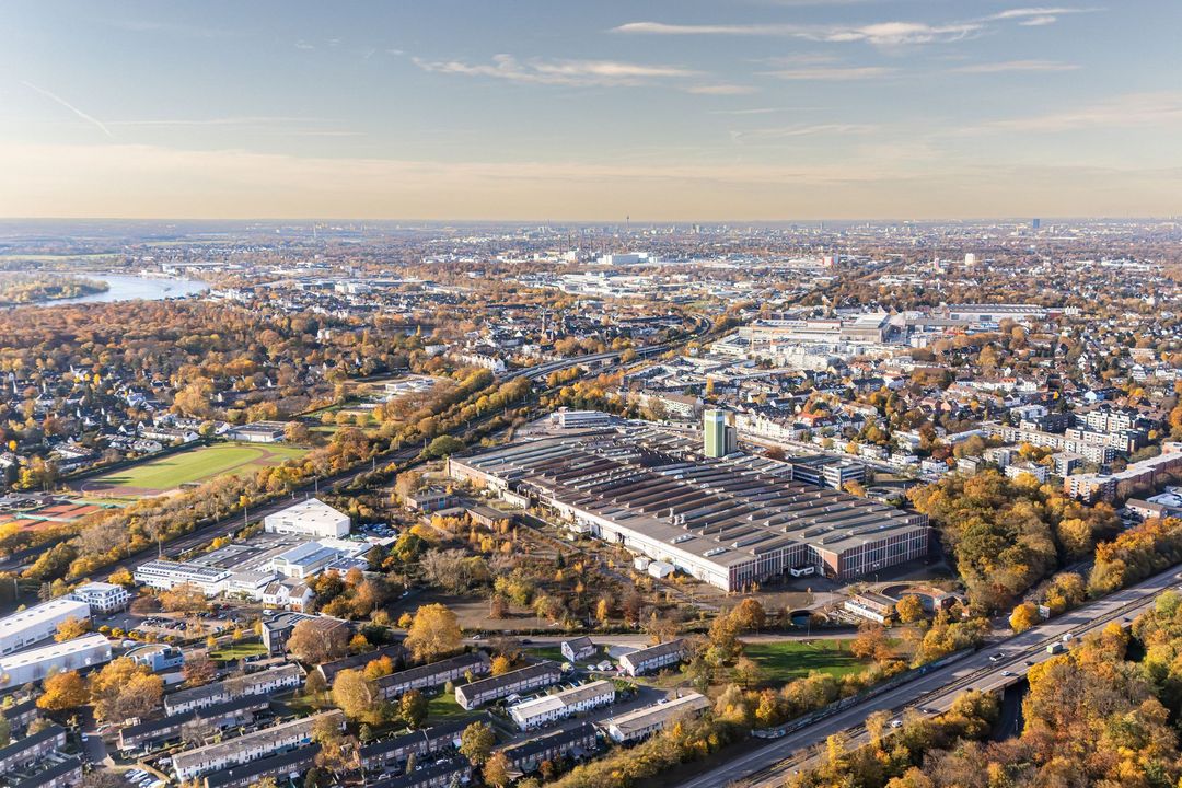 Luftaufnahme des Entwicklungsgrundstücks in Düsseldorf-Benrath / Foto: Ralf Baumgarten