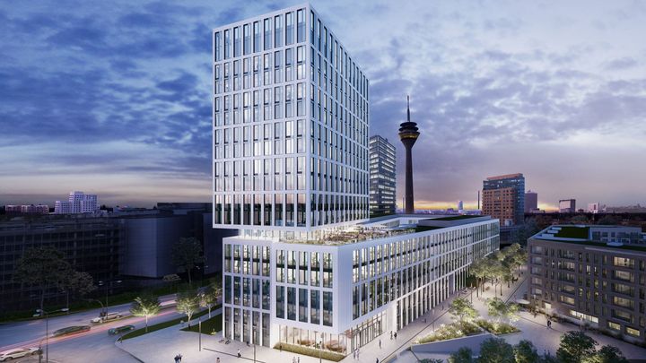 Bürogebäude mit 35.000 Quadratmeter Gesamtmietfläche. Baustart für PANDION OFFICEHOME Am Stadttor in Düsseldorf / Foto @  PANDION AG